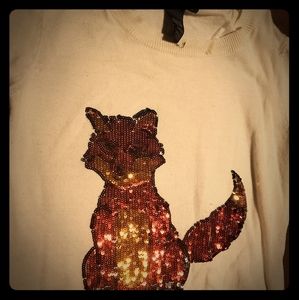 White sweater with sequin fox imagery